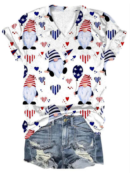 Damen-Top mit Gnomen-Print und amerikanischer Flagge