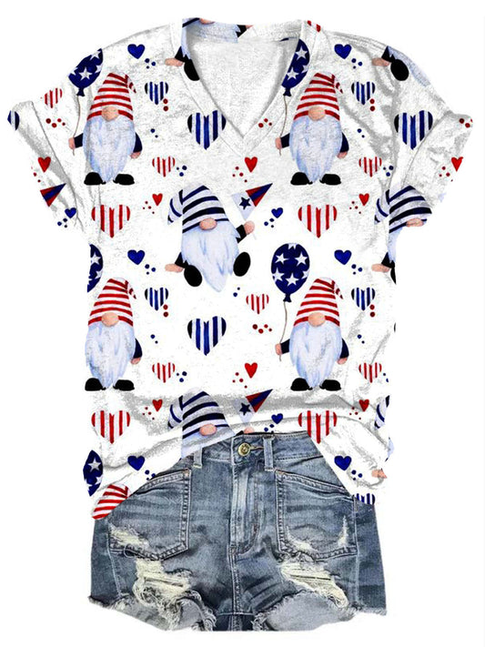 Women's American Flag Gnome  Print Top