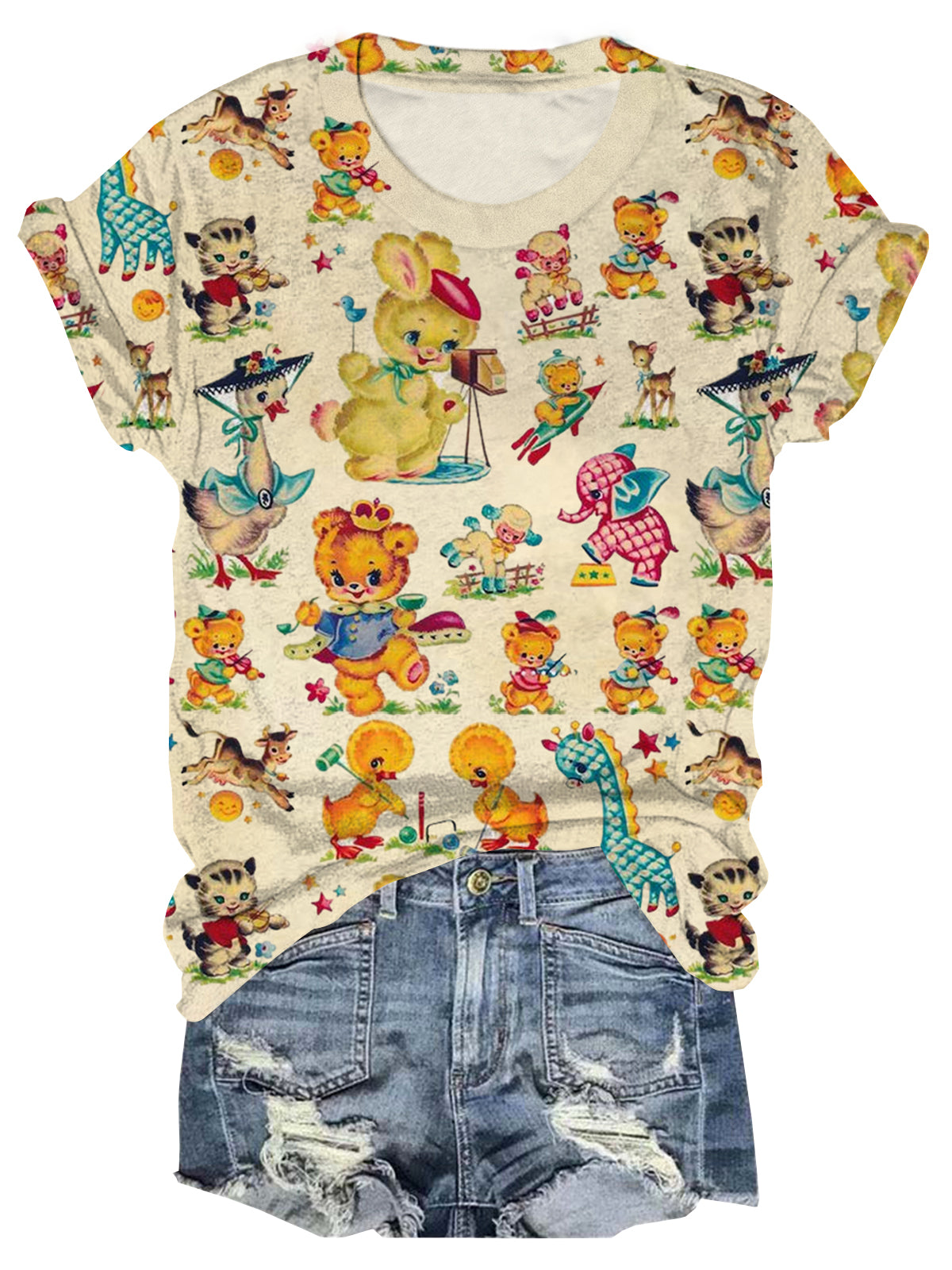 Vintage Photographer Bunny Crew Neck T-shirt