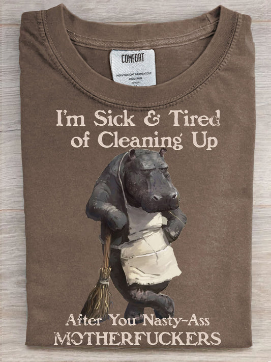 Hippo Funny Art Print Casaul Short Sleeve T-shirt