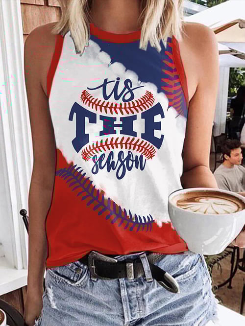 Retro Baseball Farbblock Tis The Season Print Tank Top 