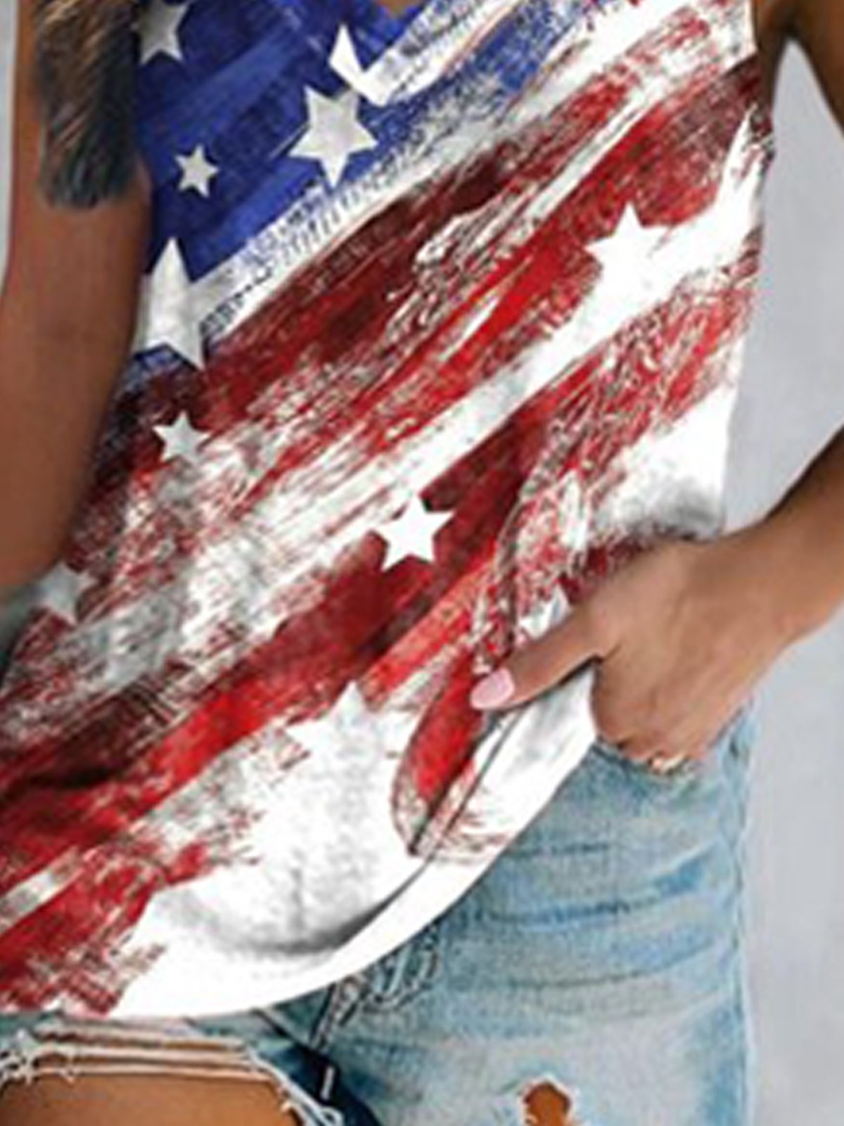 Flag V Neck Cotton Blends Casual Knit Tank