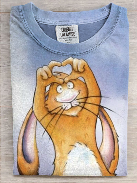 Cute Rabbit With Love Art Print Casual Short Sleeve T-shirt