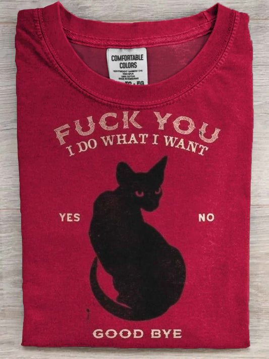 I Do What I Want Cat Print Casual Short Sleeve T-Shirt
