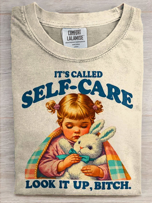 Funny Sarcastic Retro Self Care Look It Up Bitch Art Print Casual Short Sleeve T-shirt