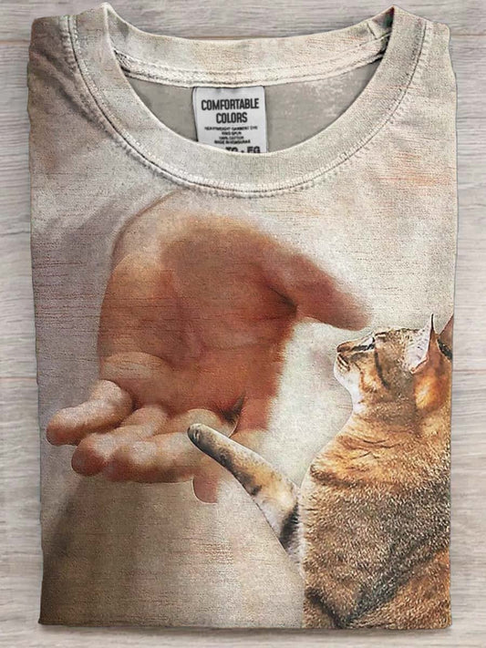 Cat Faith Jesus Print Casual Short Sleeve T-Shirt