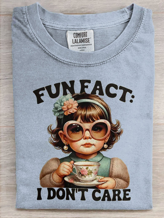 Fun Fact I Dont Care Funny Adult Humor Art Print Casual Short Sleeve T-shirt