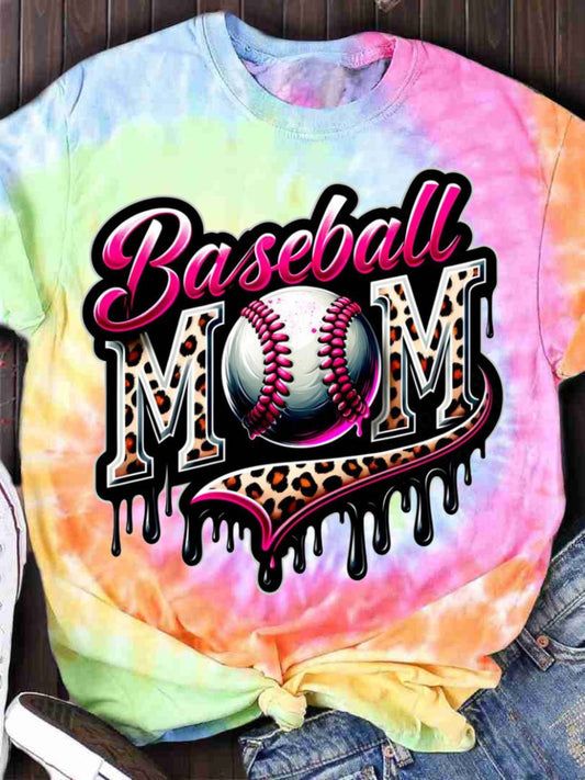 Women's Baseball Mom Print Crew Neck T-shirt