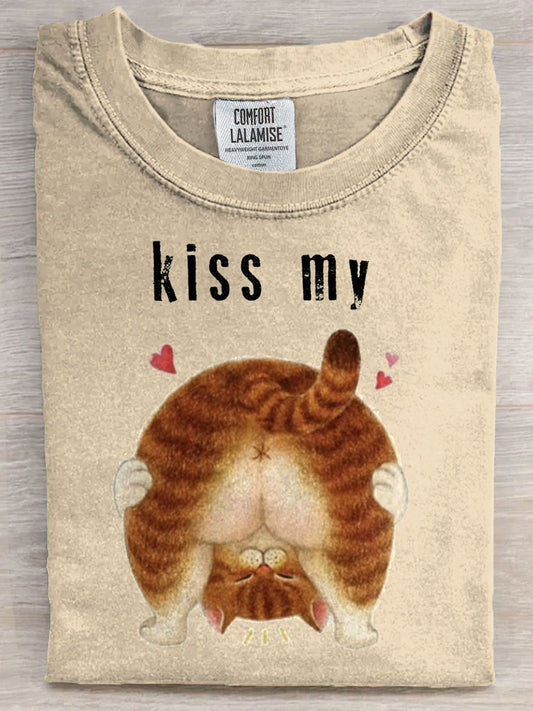 Kiss My Funny Cat Art Print Casual Short Sleeve T-shirt