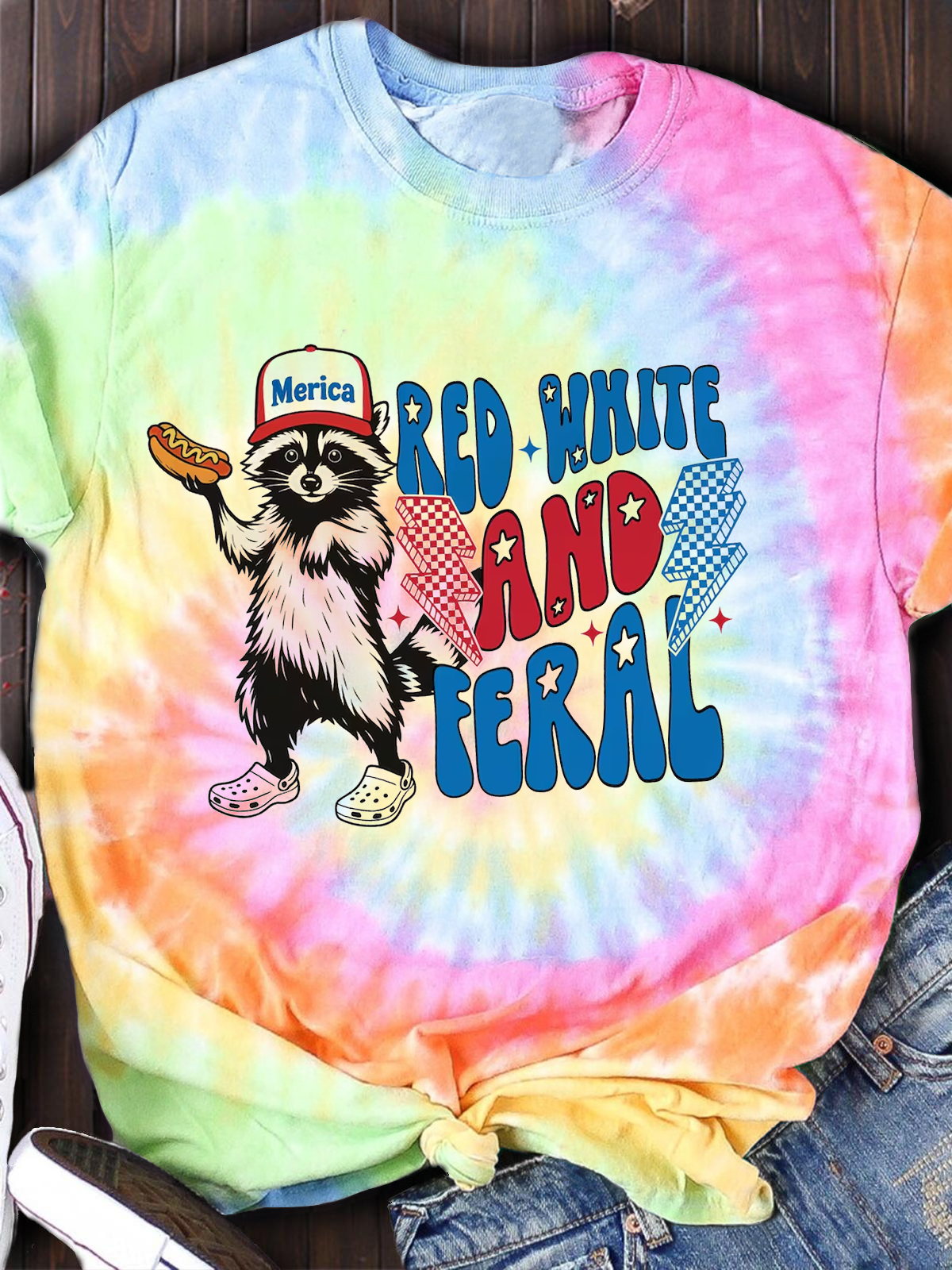 Red White And Feral Funny Raccoon 4th Of July Shirt