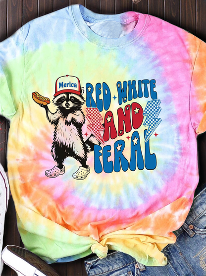Red White And Feral Funny Raccoon 4th Of July Shirt