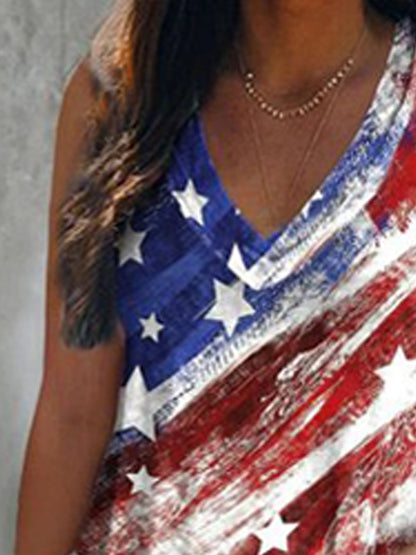 Flag V Neck Cotton Blends Casual Knit Tank