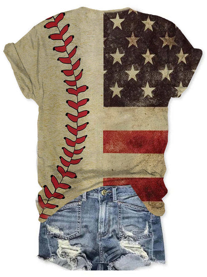 American flag baseball women T-Shirt