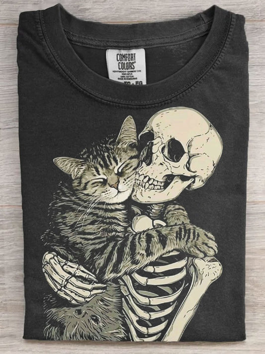 Me And Cat Art Print Casaul Short Sleeve T-shirt