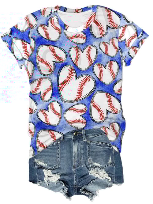 T-Shirt mit Rundhalsausschnitt und kurzen Ärmeln und Baseball-Print 