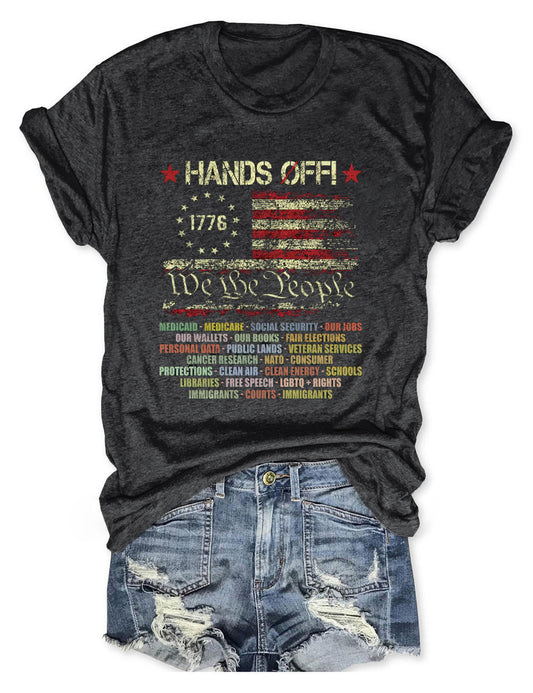 Hands Off Protest Retro USA Flag Style 2025 T-Shirt
