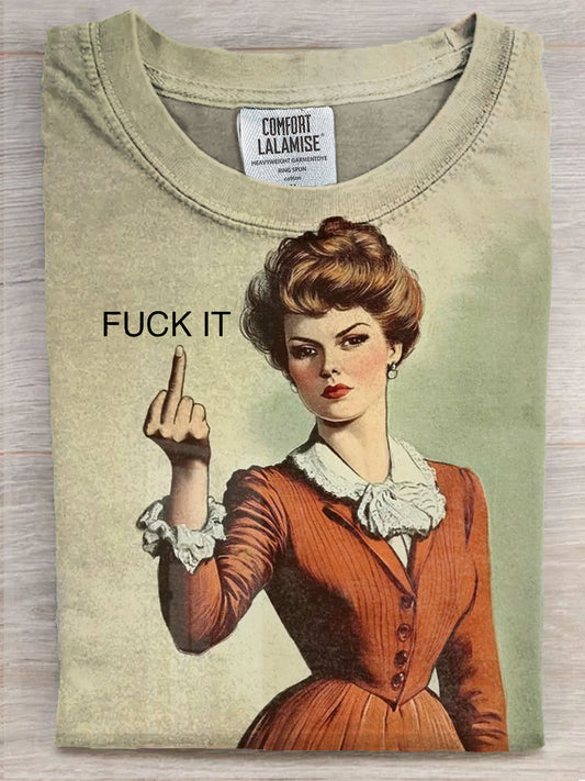 Vintage Funny Fuck It Art Print Casaul Short Sleeve T-shirt