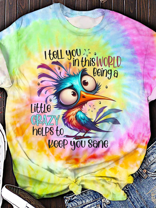 Cute Bird Printed Crew Neck T-shirt