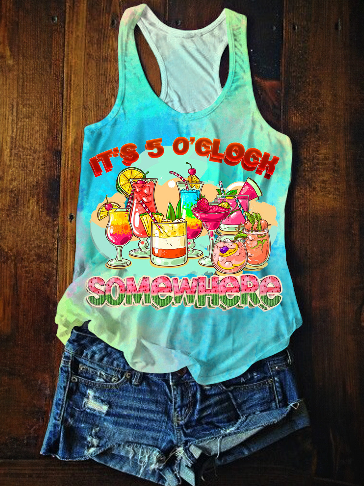 It's 5 O'clock Somewhere Printed Casual Tank Top