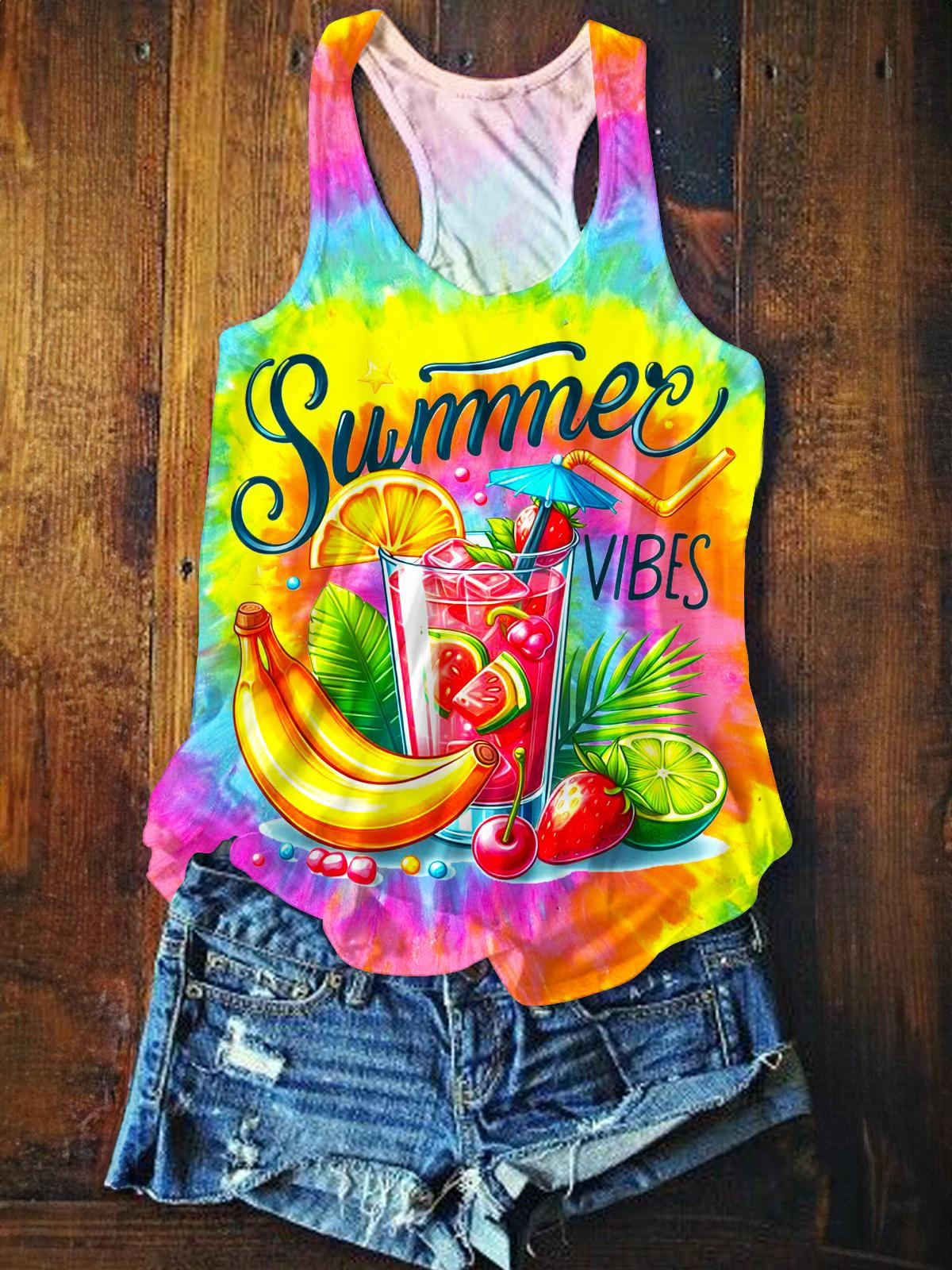 Tropical Vacation Fruit Printed Casual Tank Top