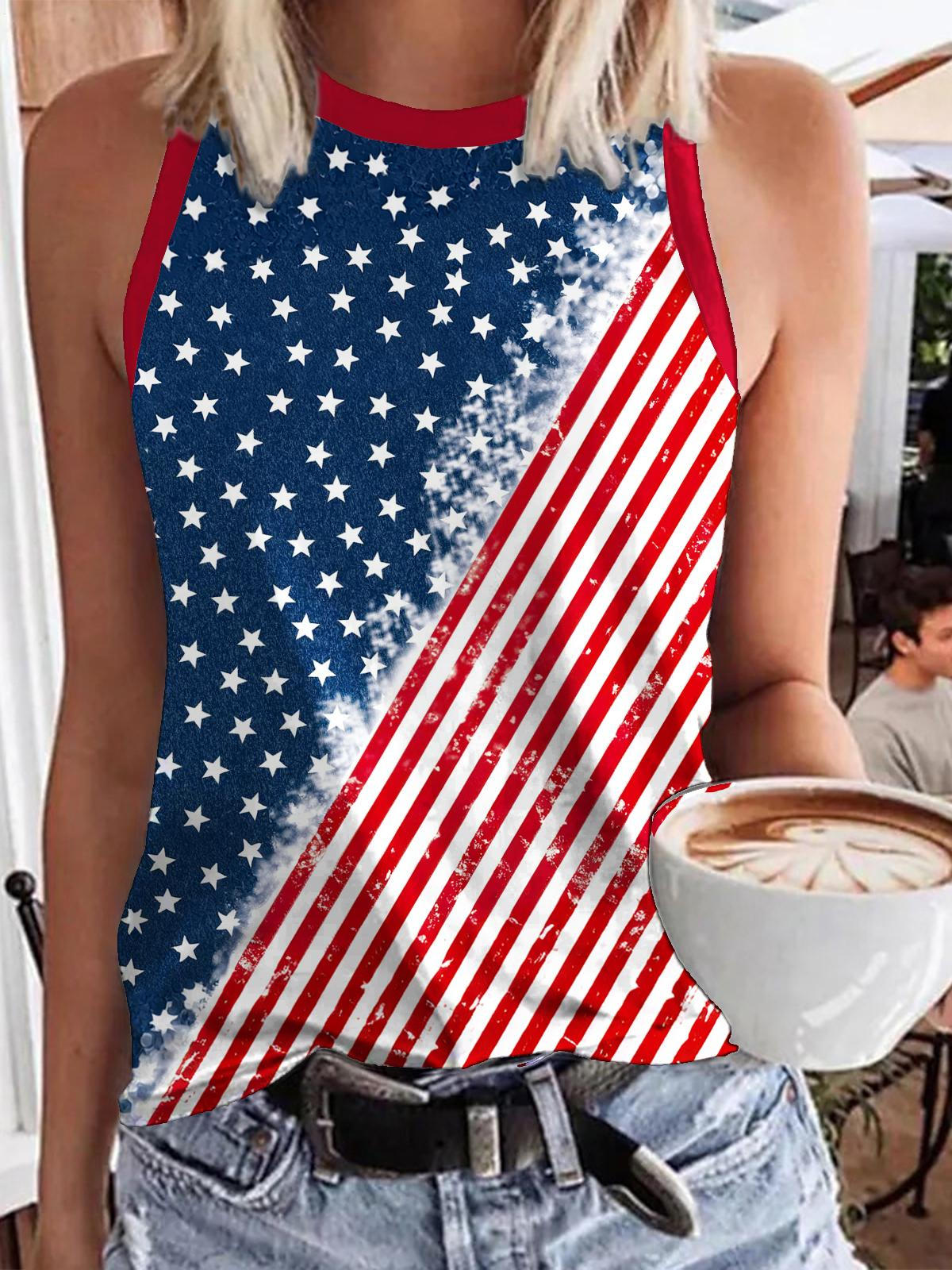 Vintage Flag Independence Day Print Casual Sleeveless Top