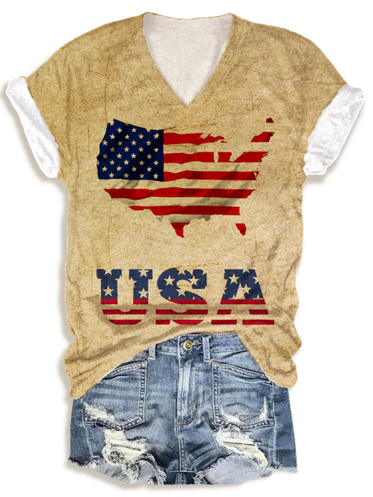 Creative Map Printing Crew Neck T-shirt