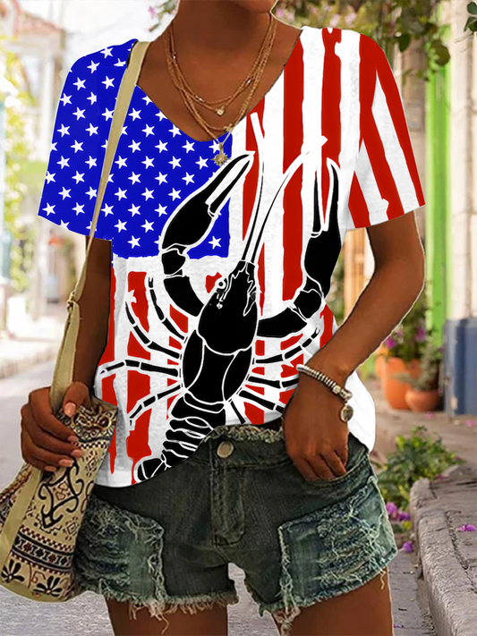 CrawFish Flag Distressted V-neck T-Shirt