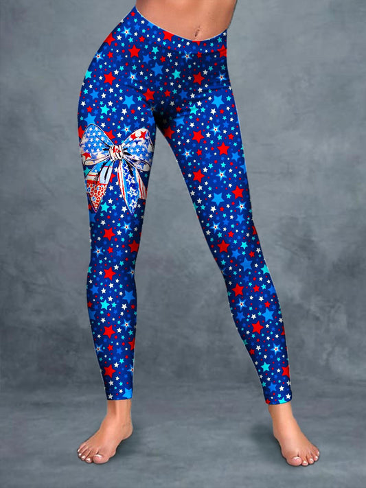 Vintage Flag Bow Print Leggings