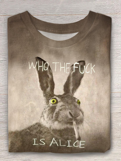 Dark Rabbit Print Crew Neck T-shirt
