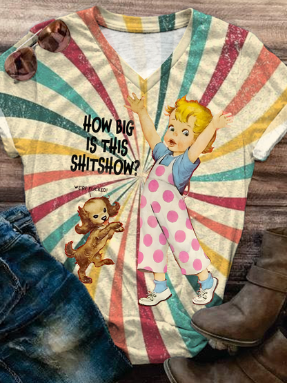 How Big Is This Shit Show Vintage Story Collection Emoji V-neck T-Shirt