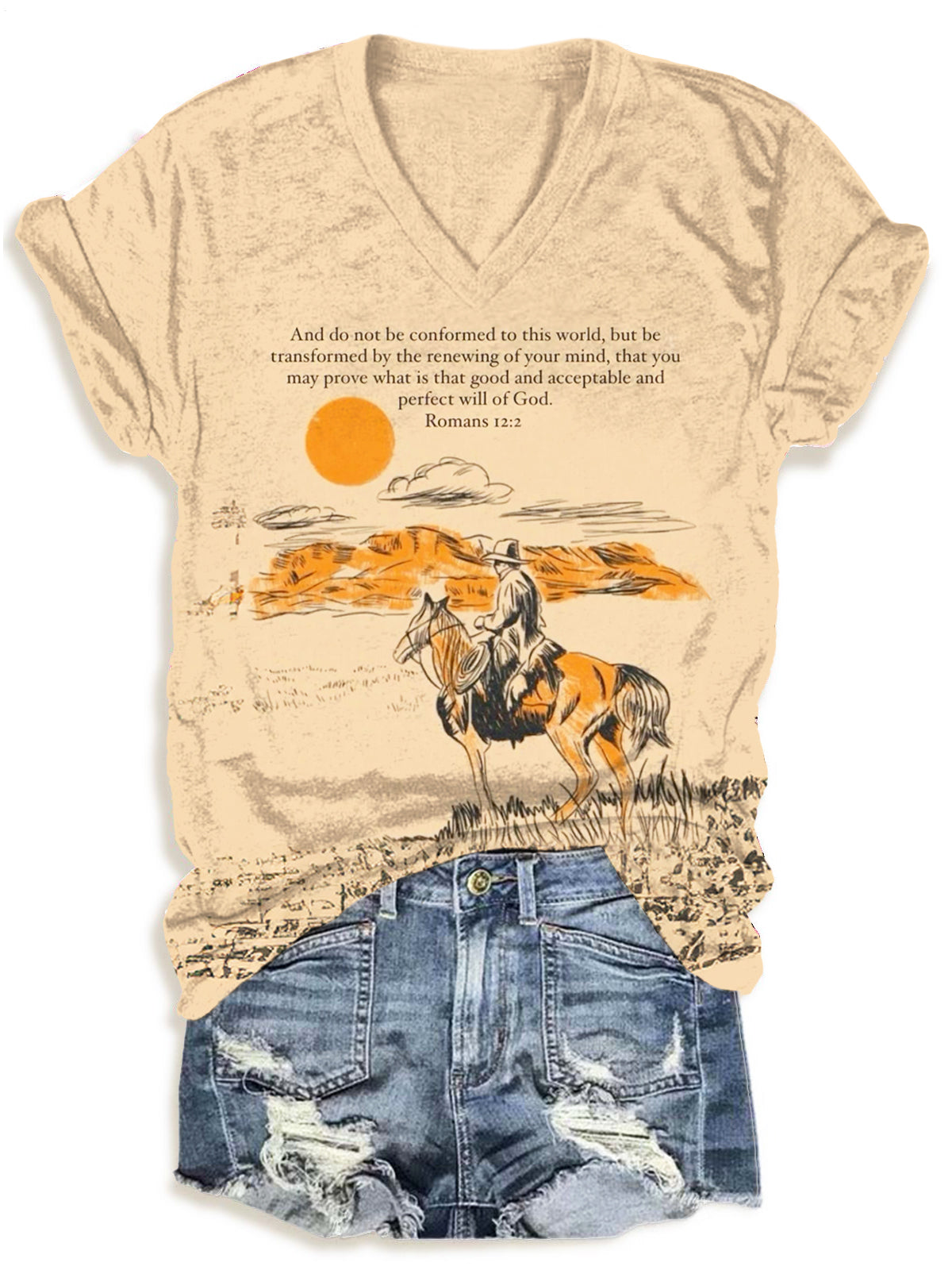 Western Retro Faith V-Neck T-Shirt