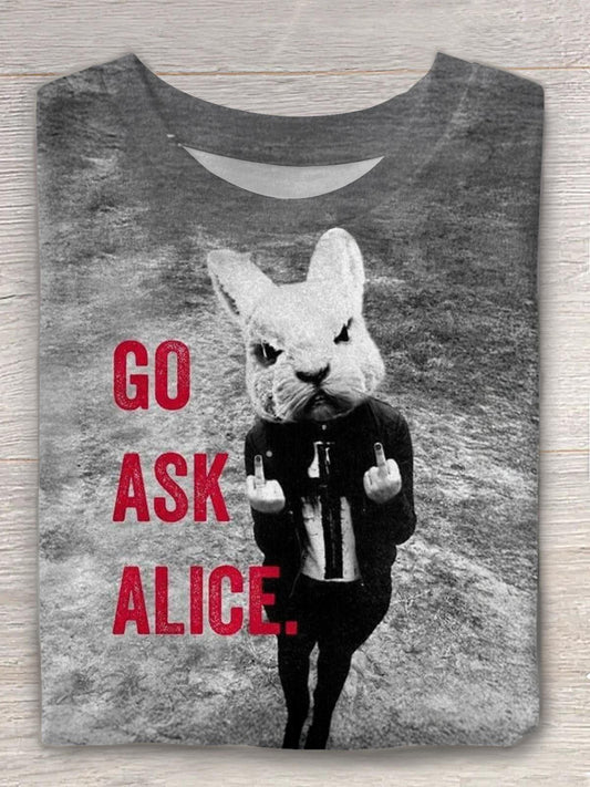 Fun Rabbit Print Crew Neck T-shirt