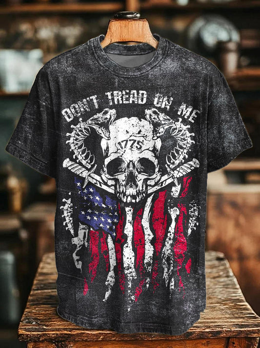 Skull Flag Independence Day Retro Crew Neck T-shirt