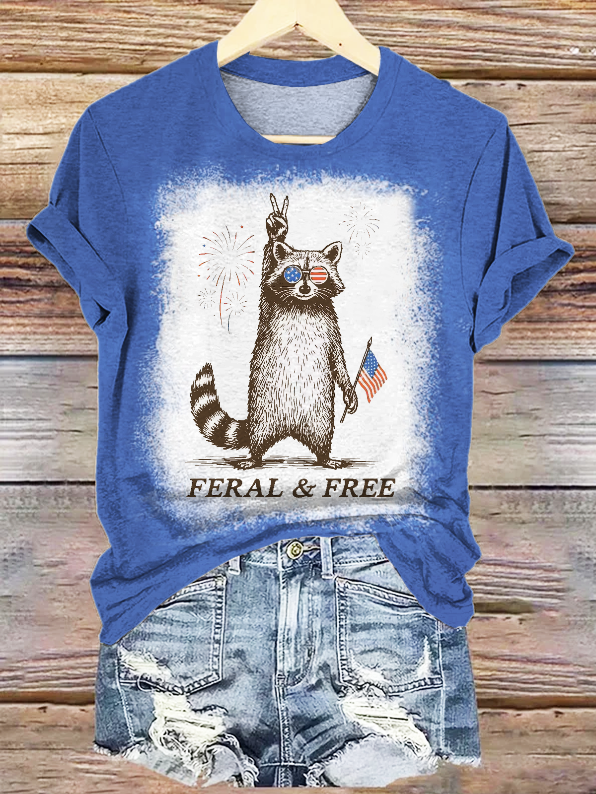 Red White And Feral Funny Raccoon Crew Neck T-shirt