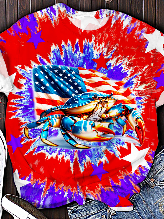 Patriotic Blue Crab Crew Neck T-shirt