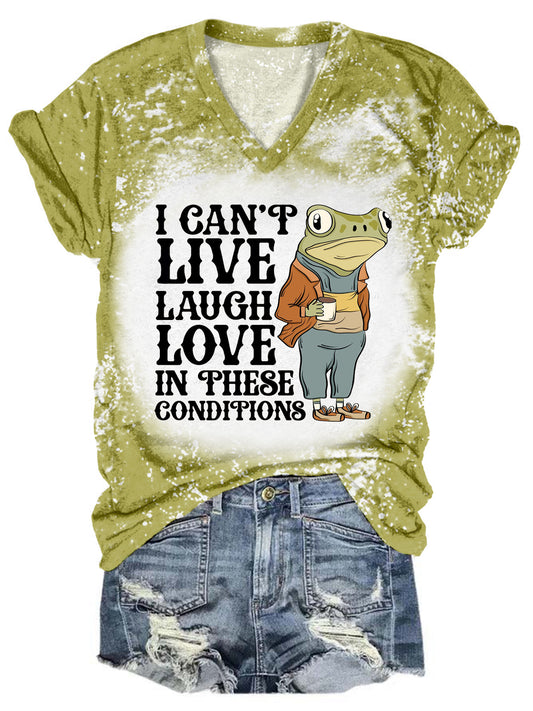 Sad Frog Funny Word V-Neck Short Sleeve T-Shirt