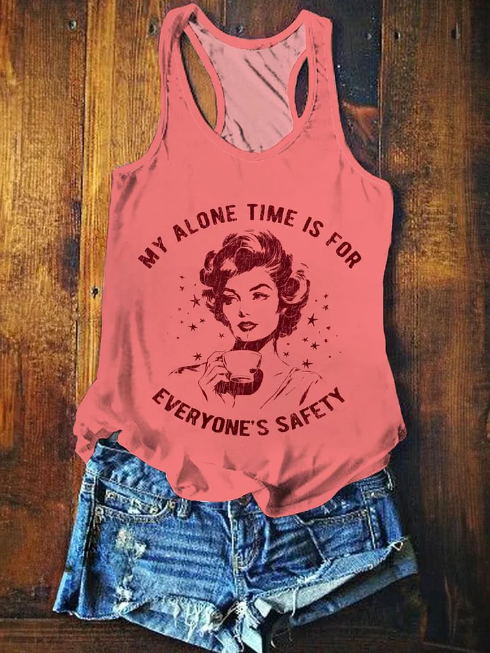 Retro Portrait Printed Casual Tank Top