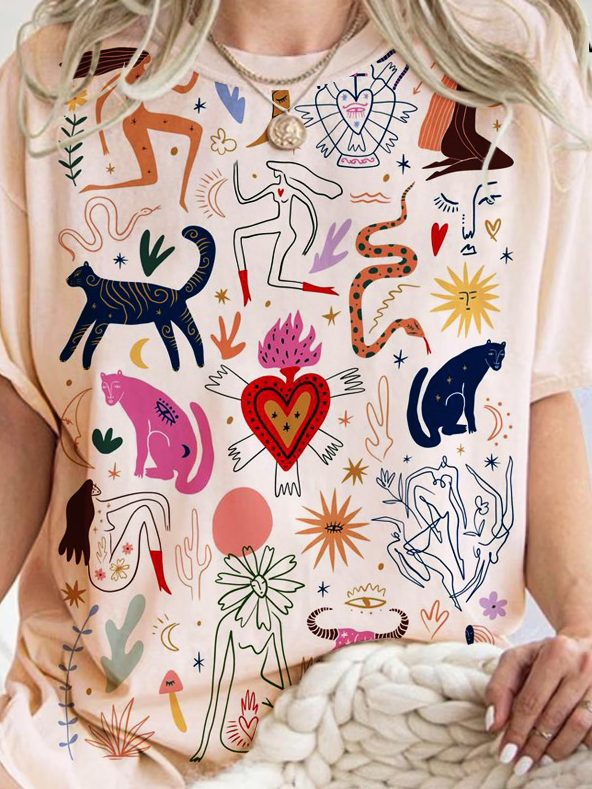Illustration Print Crew Neck Top