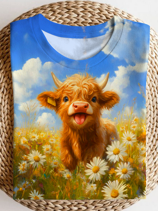 Summer Atmosphere Daisy Buffalo Crew Neck T-shirt