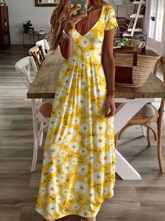 Women's Summer Flower Print Casual Short Sleeve Dress