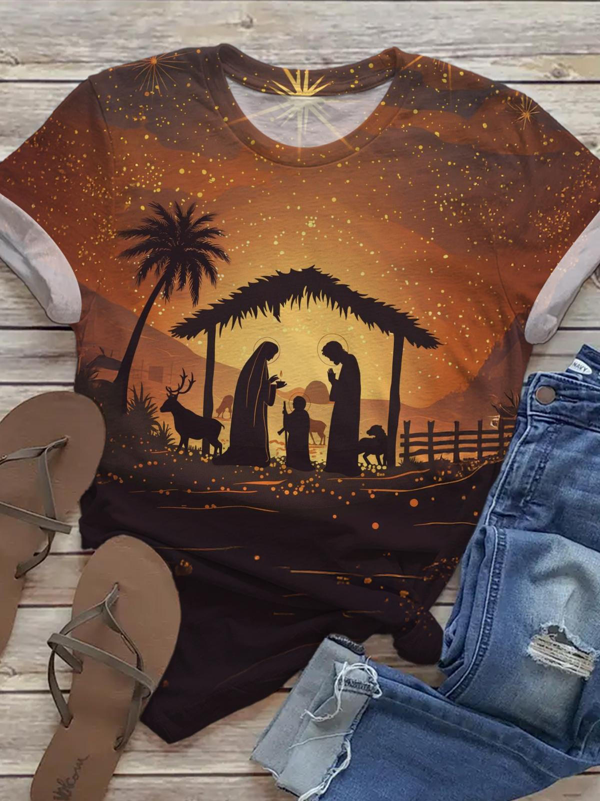 Christianity Faith Jesus Birth Christmas Crew Neck T-shirt