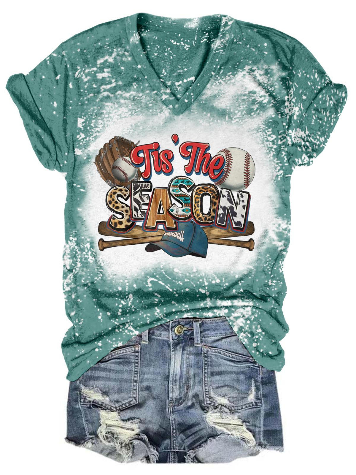 Tis' The Season Baseballschläger Tie Dye V-Ausschnitt T-Shirt