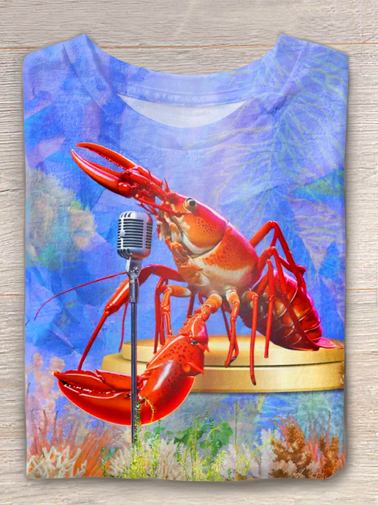 Whimsical Lobster Art Crew Neck T-shirt