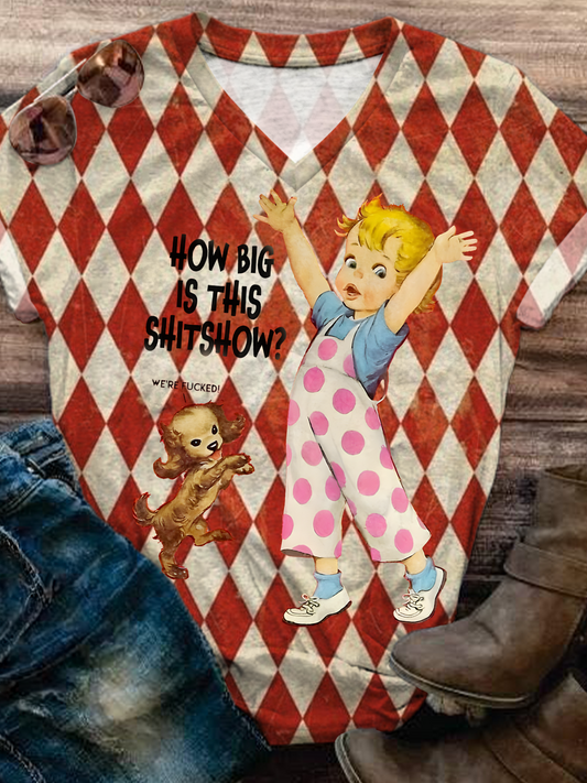 How Big Is This Shit Show Vintage Story Collection Emoji V-neck T-Shirt