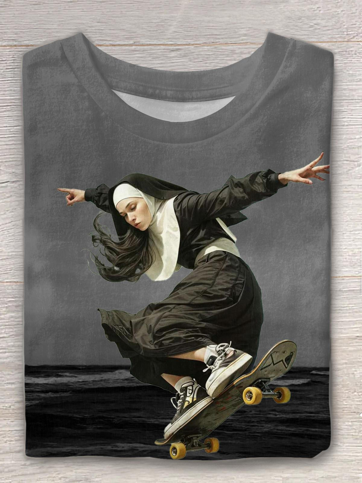 Mischievous Female Print Crew Neck T-shirt