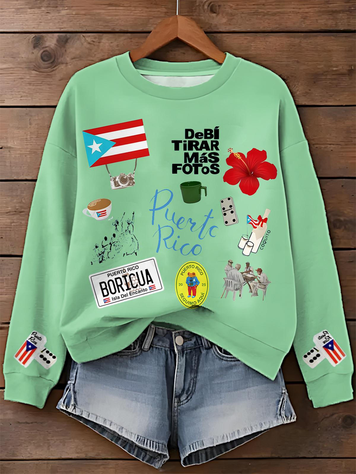 Light Green Bad Bunny Dtmf Puerto Rico Printed Sweatshirt