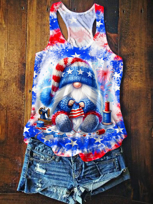 Cute Flag Gnome Printed Casual Tank Top