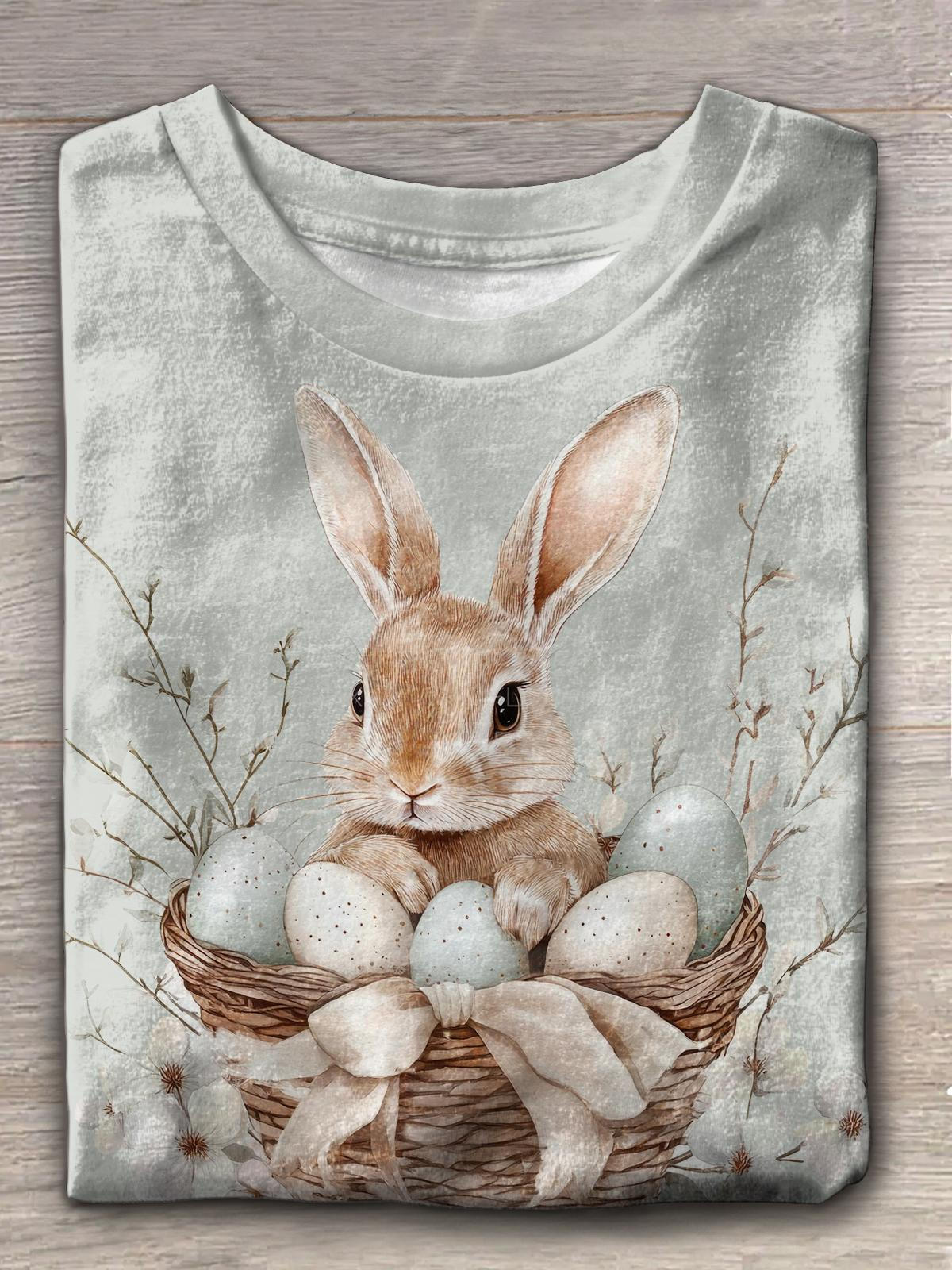 Osterhase im Korb Rundhals-T-Shirt 