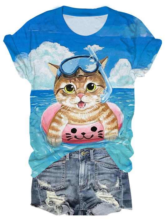 Kitten Swimmer Crew Neck T-shirt