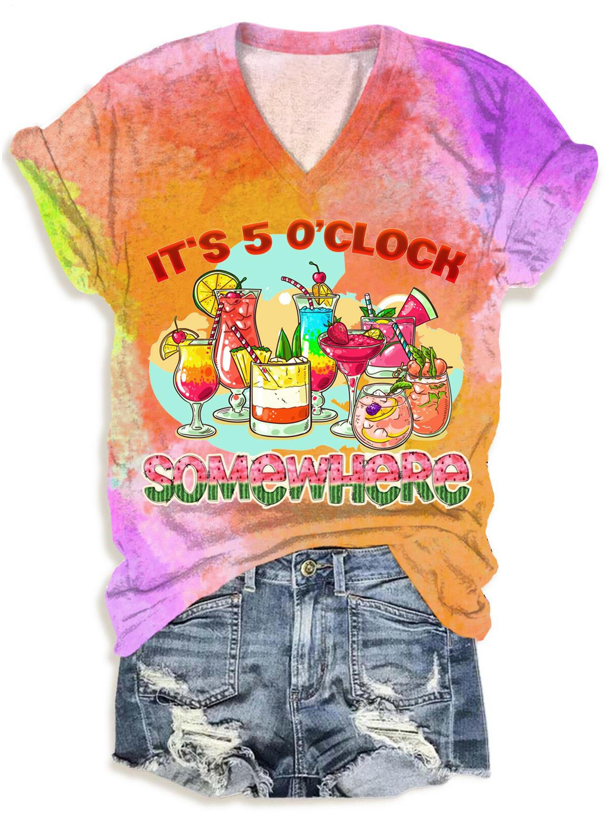It's 5 O'Clock Somewhere Hawaiian Vacation V-neck T-Shirt